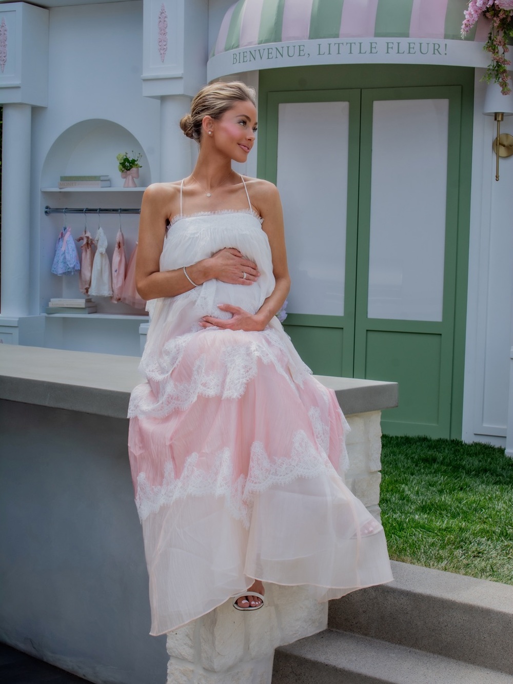 Aje Tiered Lace Maxi Dress in Blush and Ivory - Picture 7 of 8